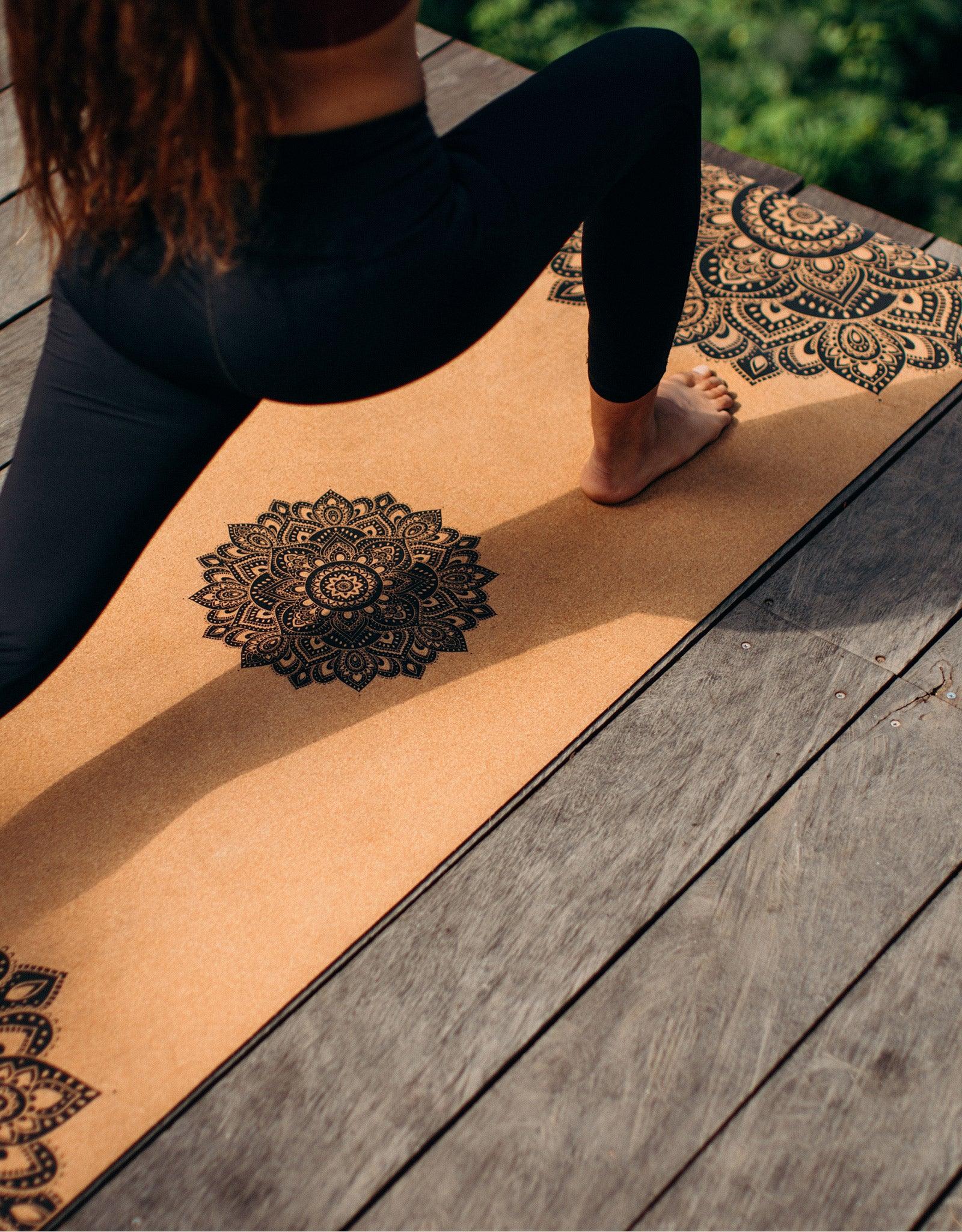 Travel Cork Yoga Mat - Mandala Black - 1.5mm for experienced yogis - Yoga Design Lab 