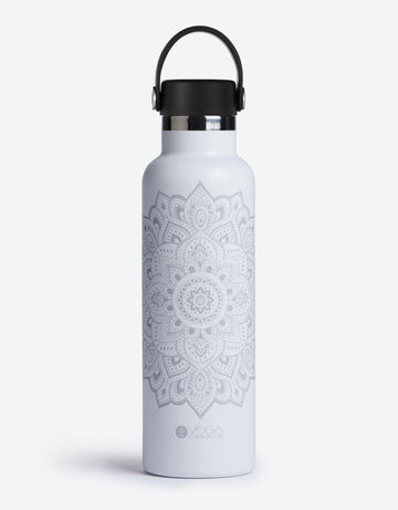 Yoga Water - Bottle - Mandala - White - Insulated Water Bottle & Stainless Steel Bottles.